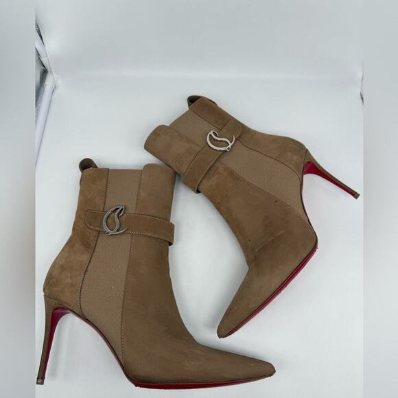 Christian Louboutin Brown/ Tan Suede leather CL chelsea Booty ankle boots EU 40 - Picture 8 of 16